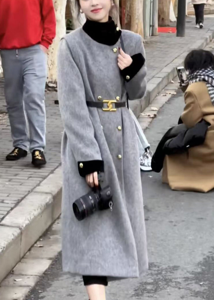 Lune London | Double-breasted gray wool belt Long coats