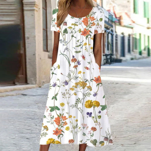 Lune London | Maxi dress in Bohemian style with floral pattern and pockets Short-sleeved maxi dress with floral pattern in Boho chic style for women