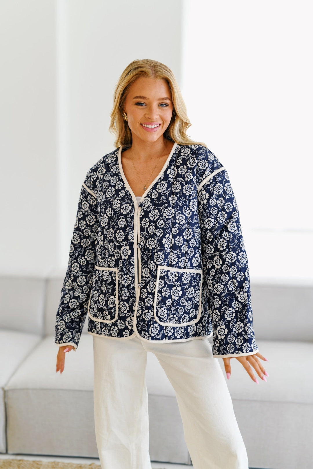 Lune London | Printed Padded Jacket - Navy/Cream