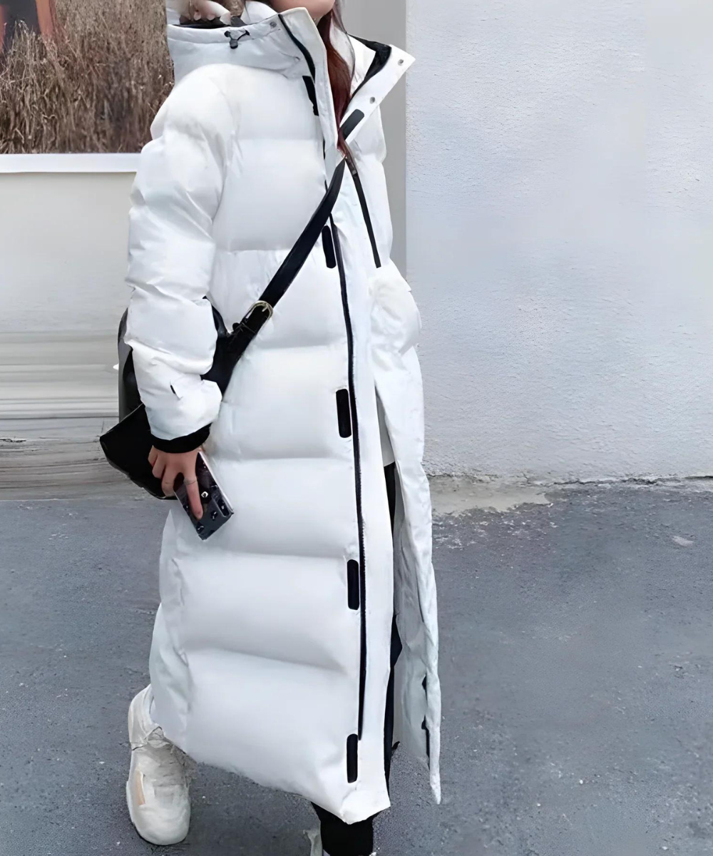 Lune London | Oversize Long Down Jacket - Quilted Hooded Zip Long Down Jacket