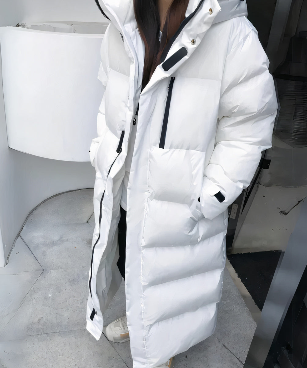 Lune London | Oversize Long Down Jacket - Quilted Hooded Zip Long Down Jacket