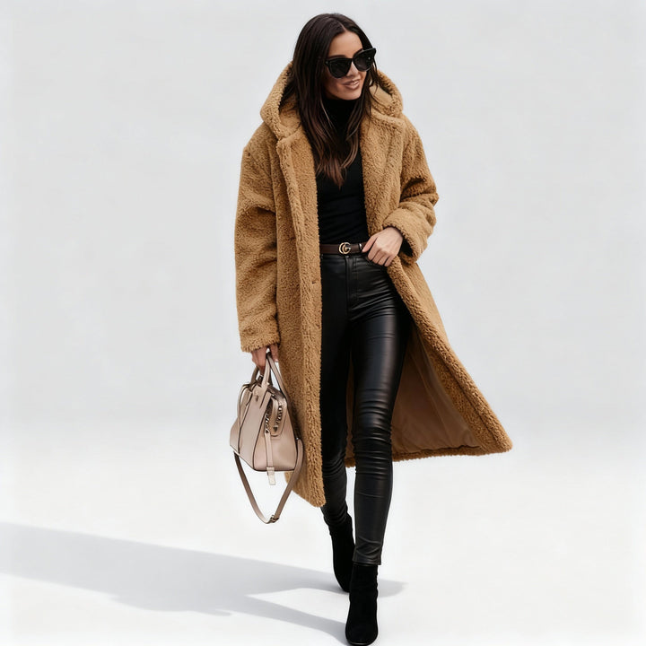 Women’s Long Teddy Coat with Hood – Warm & Stylish | Lune London