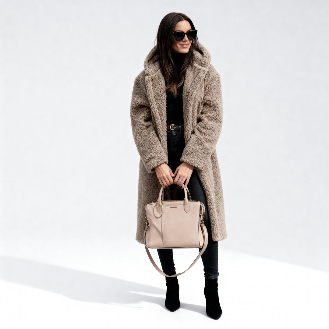 Women’s Long Teddy Coat with Hood – Warm & Stylish | Lune London