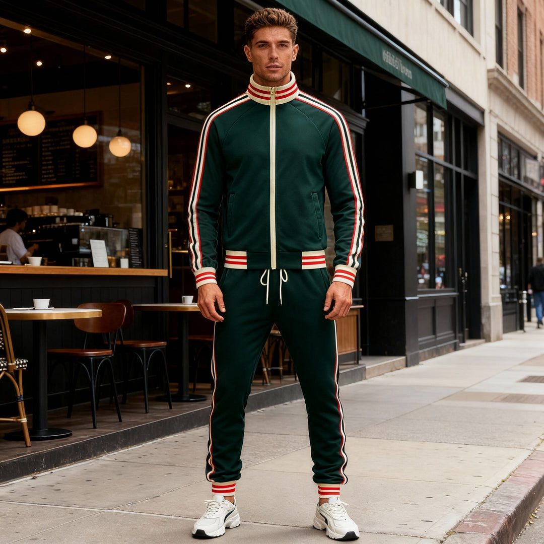 Lune London | Men's Tracksuit Set Striped Sport Pants Zipper Polyester