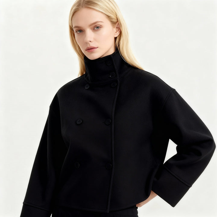 Lune London | Women's Fashion Cropped Jacket with High Collar and Double Button Placket