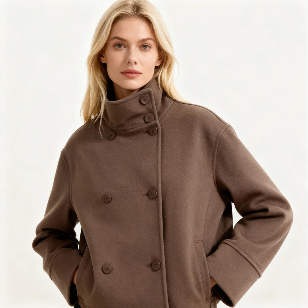 Lune London | Women's Fashion Cropped Jacket with High Collar and Double Button Placket