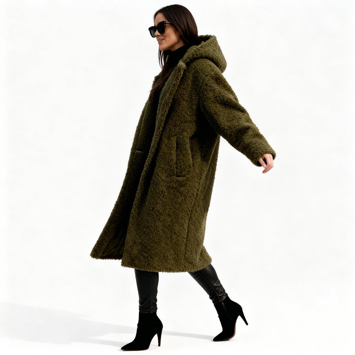 Women’s Long Teddy Coat with Hood – Warm & Stylish | Lune London