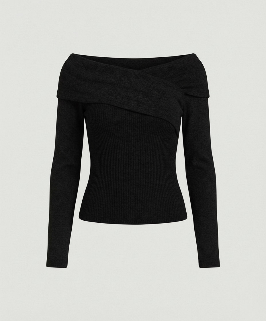 French V-neck long sleeve shirt women slim fit stretch top