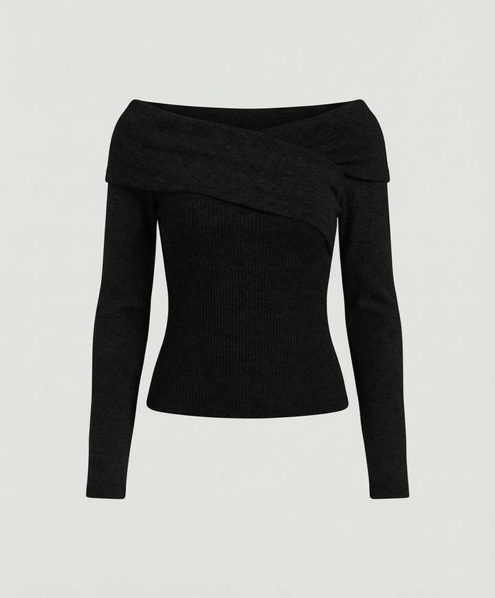 French V-neck long sleeve shirt women slim fit stretch top