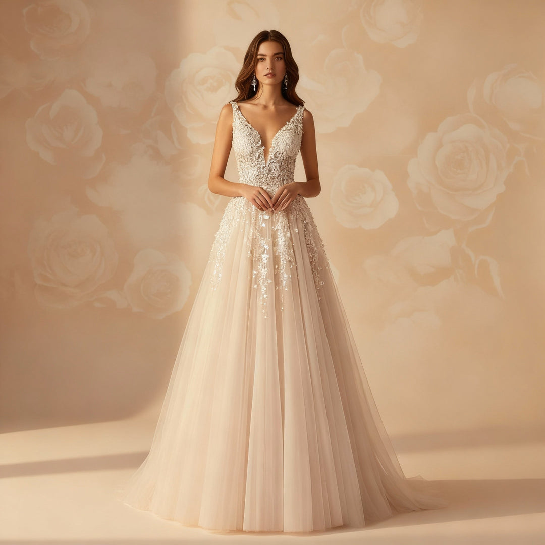 Lune London | Elegant Wedding Dress Embroidery Long Skirt