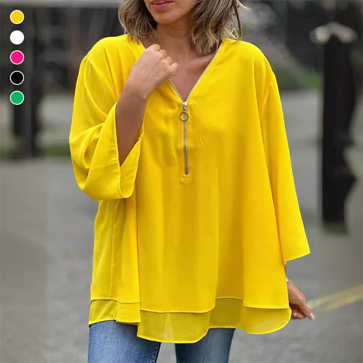 Lune London | Chiffon Zipper Top with V-Neck