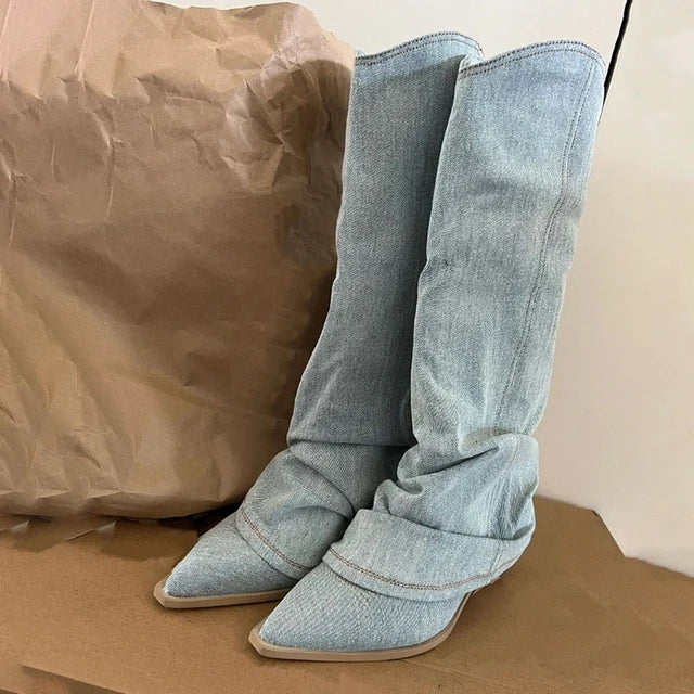 Lune London | Blue Denim Thigh High Boots