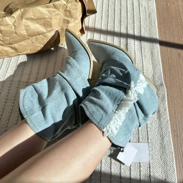Lune London | Blue Denim Thigh High Boots