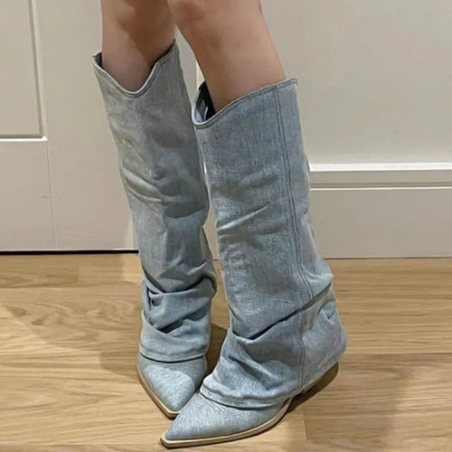 Lune London | Blue Denim Thigh High Boots