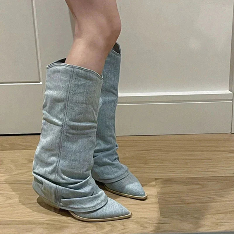 Lune London | Blue Denim Thigh High Boots