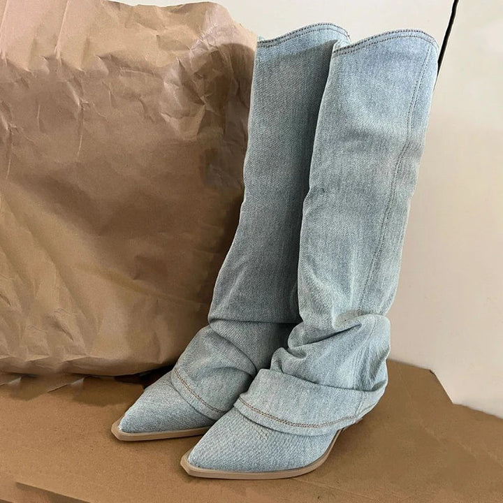 Lune London | Blue Denim Thigh High Boots
