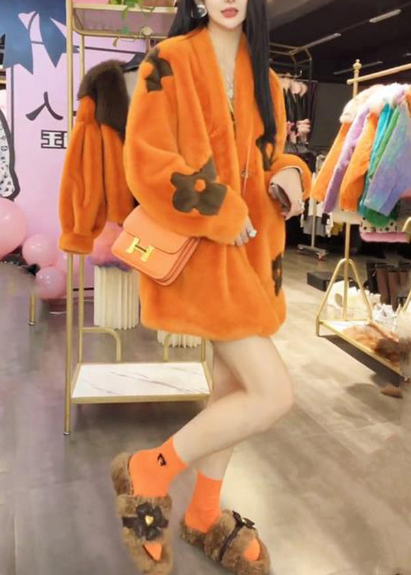 Lune London | Winter mink jacket with orange pockets and casual V neckline