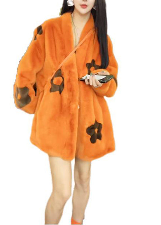 Lune London | Winter mink jacket with orange pockets and casual V neckline