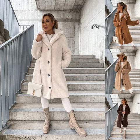 Lune London | Longer Coat - Soft Teddy Fleece - Hood & Button Closure - Loose Fit