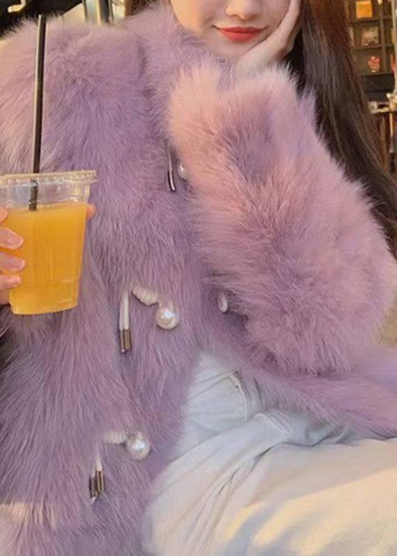Lune London | Lilac High Collar Button Leather and Fur Coats