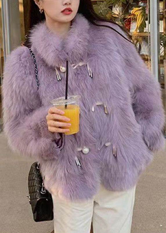 Lune London | Lilac High Collar Button Leather and Fur Coats