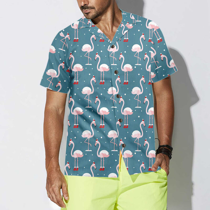 Lune London | Pink flamingo Hawaiian shirt for Christmas holidays, Pink flamingo in Santa hat Christmas shirt, Best Christmas gift idea