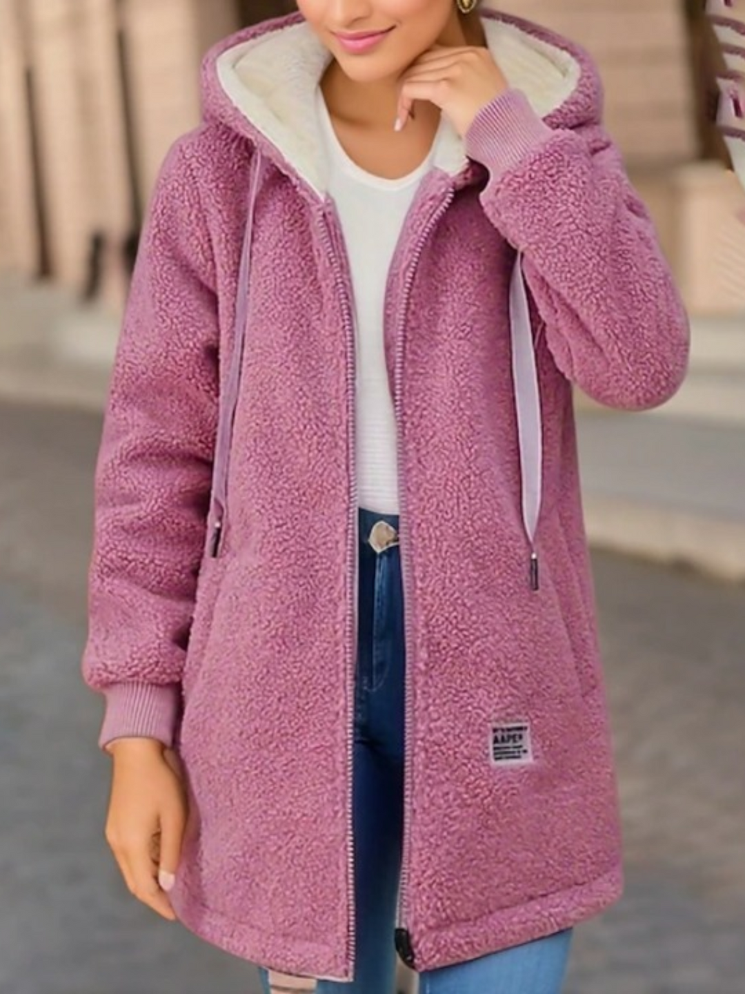 Lune London | Fleece jacket for women - With hood, Longer cut