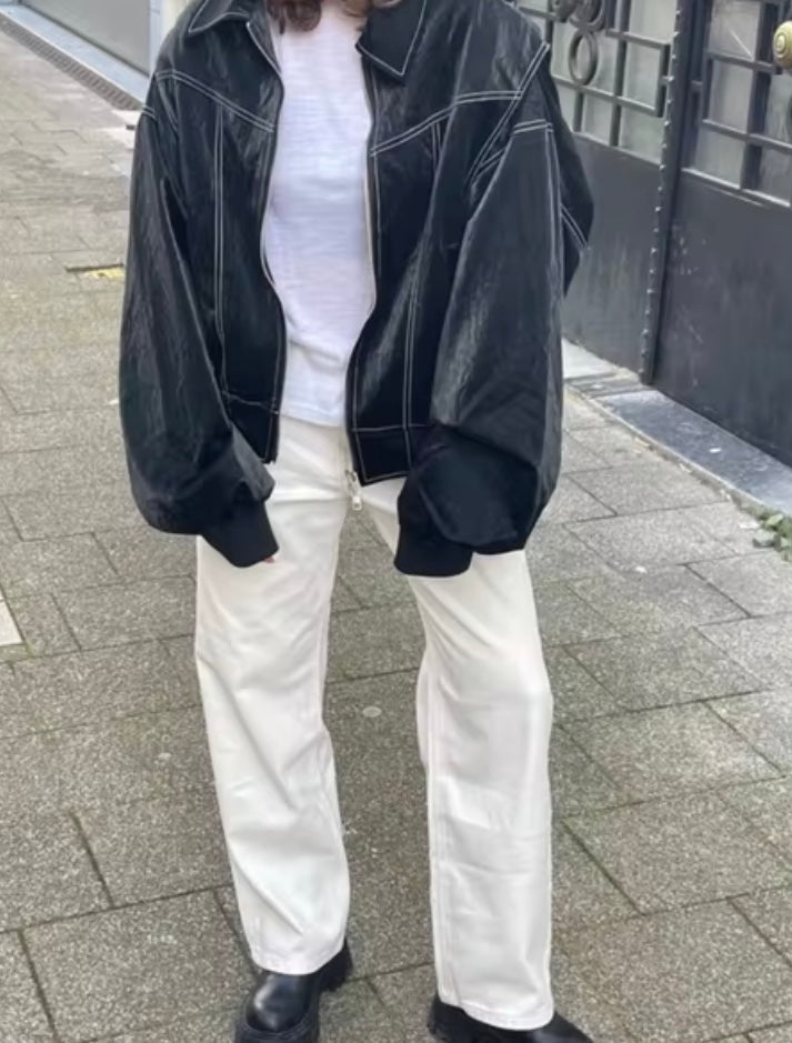 Lune London | Oversized Bomber Jacket in Faux Leather Street Style Transitional Jacket Casual Fashion Trend