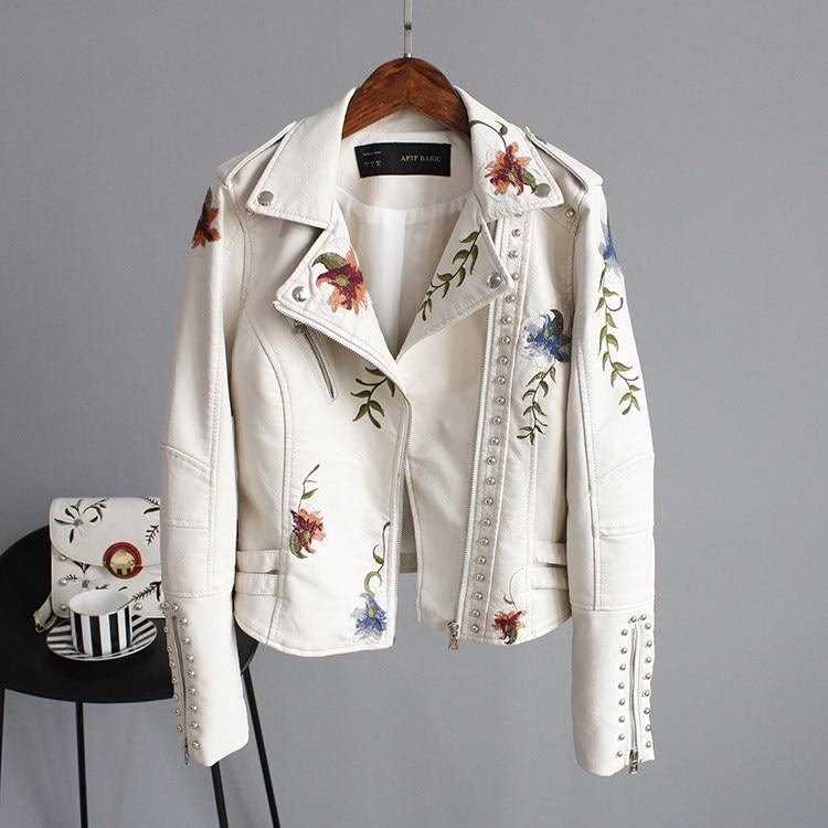 Lune London | Leather jacket with flower embroidery
