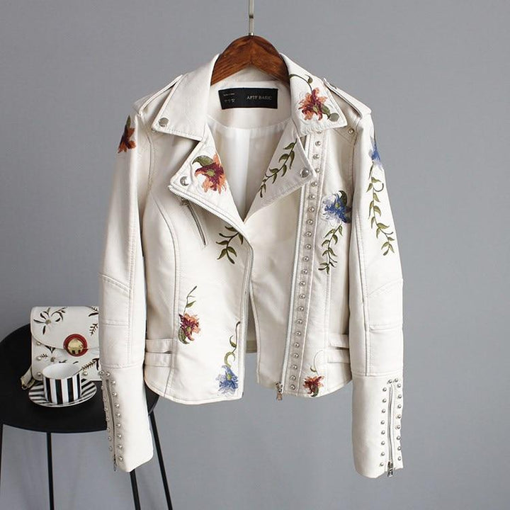 Lune London | Leather jacket with flower embroidery