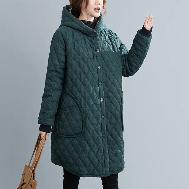 Lune London | Veste à capuche femme - Veste matelassée longue jusqu'aux genoux