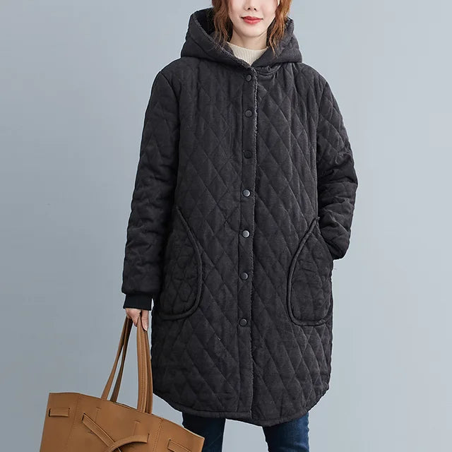 Lune London | Veste à capuche femme - Veste matelassée longue jusqu'aux genoux