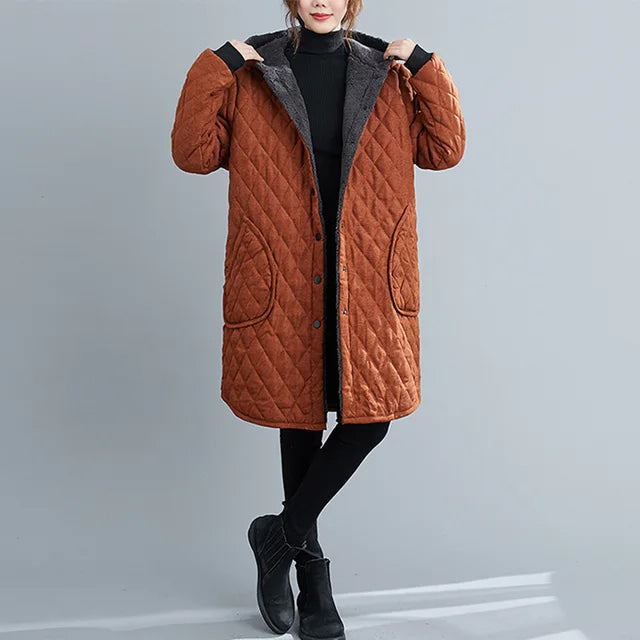 Lune London | Veste à capuche femme - Veste matelassée longue jusqu'aux genoux