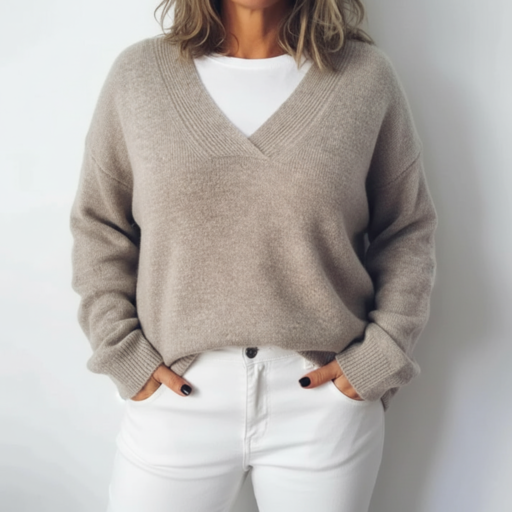 Women's Oversize Knit Luxury V-Neck Sweater | Plus Sizes