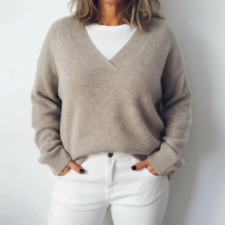 Women's Oversize Knit Luxury V-Neck Sweater | Plus Sizes