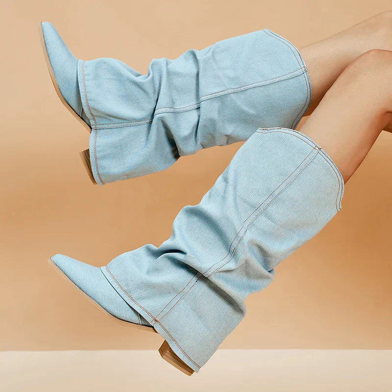 Lune London | Denim knee-high boots