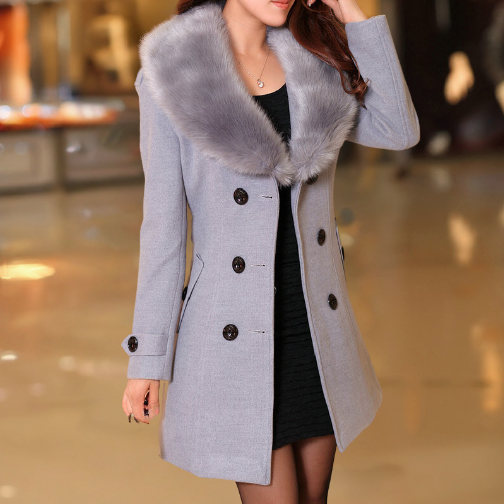 Chic und Stil | Coat - Wool blend - Double breasted - Faux fur collar - Tailored fit