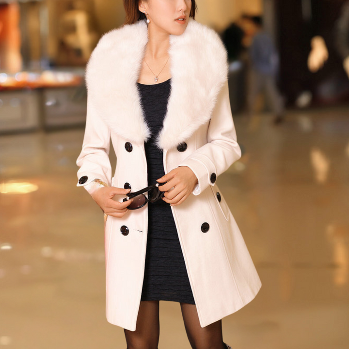 Chic und Stil | Coat - Wool blend - Double breasted - Faux fur collar - Tailored fit