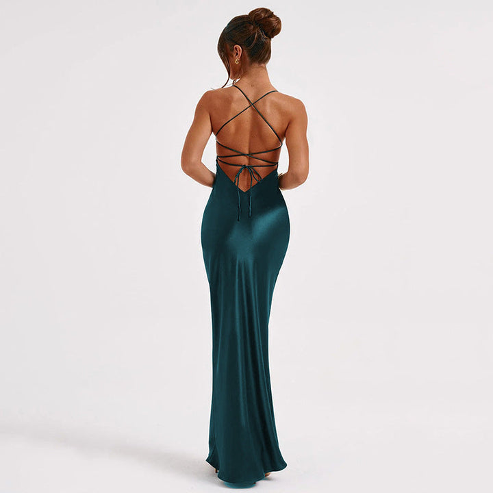 Lune London | Spaghetti Strap Dress Made of Silky Material with Maxi Hem