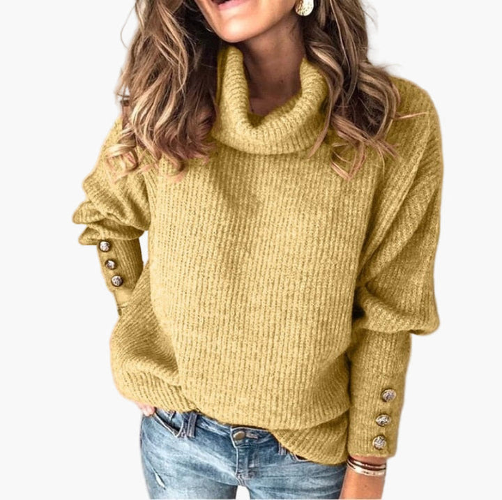 Chic und Stil | Turtleneck sweater with button details - Trendy casual knit sweater