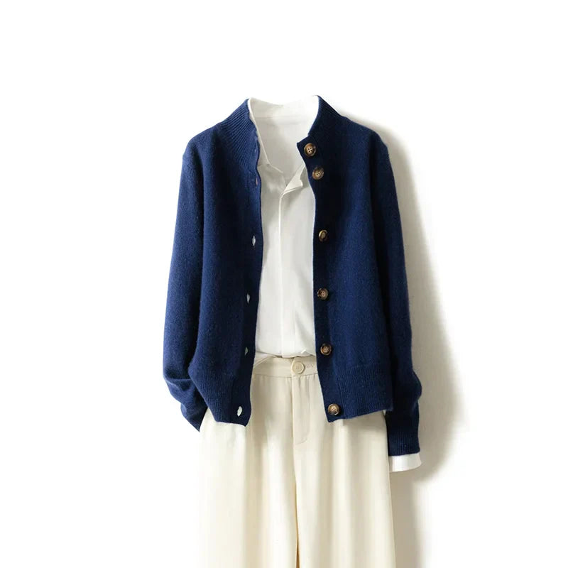 Lune London | Sweater with high collar and button placket - Elegant casual style for the office and everyday