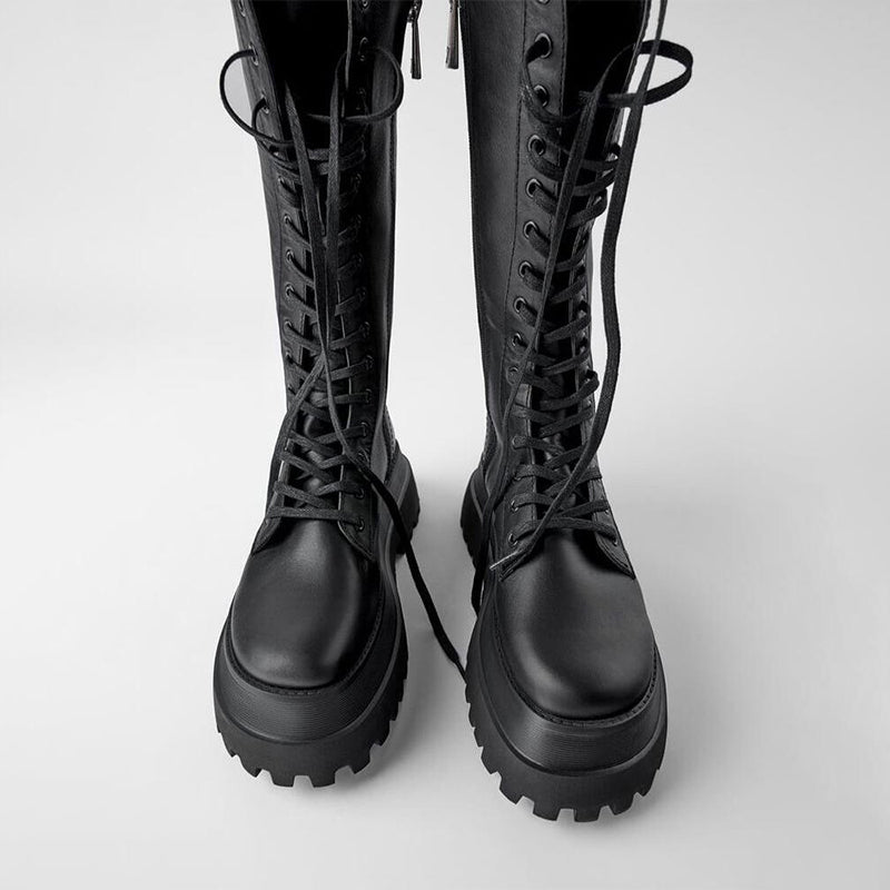 Lune London | High Boots Women Black with Lacing Track Sole