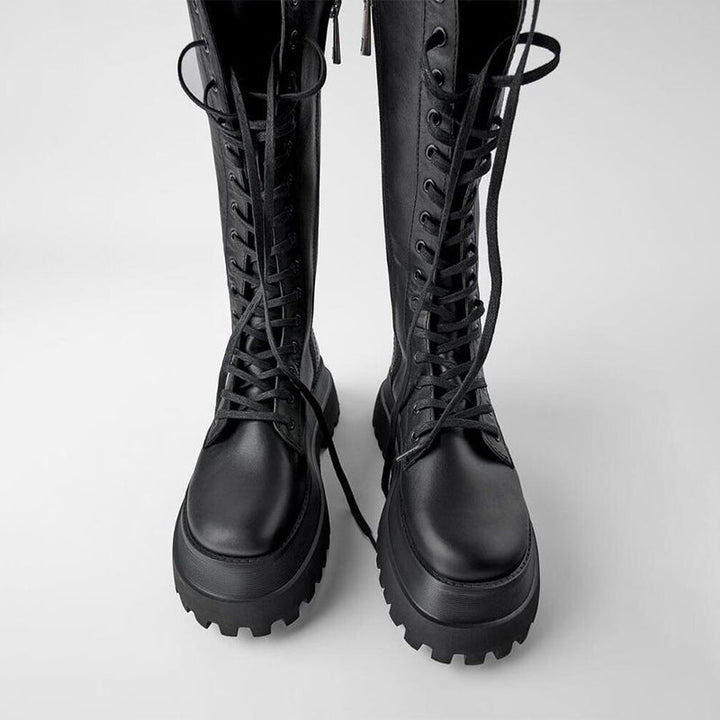Lune London | High Boots Women Black with Lacing Track Sole