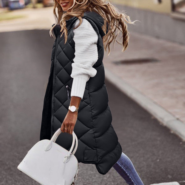 Lune London | Long Puffer Style Vest with Hood for Women