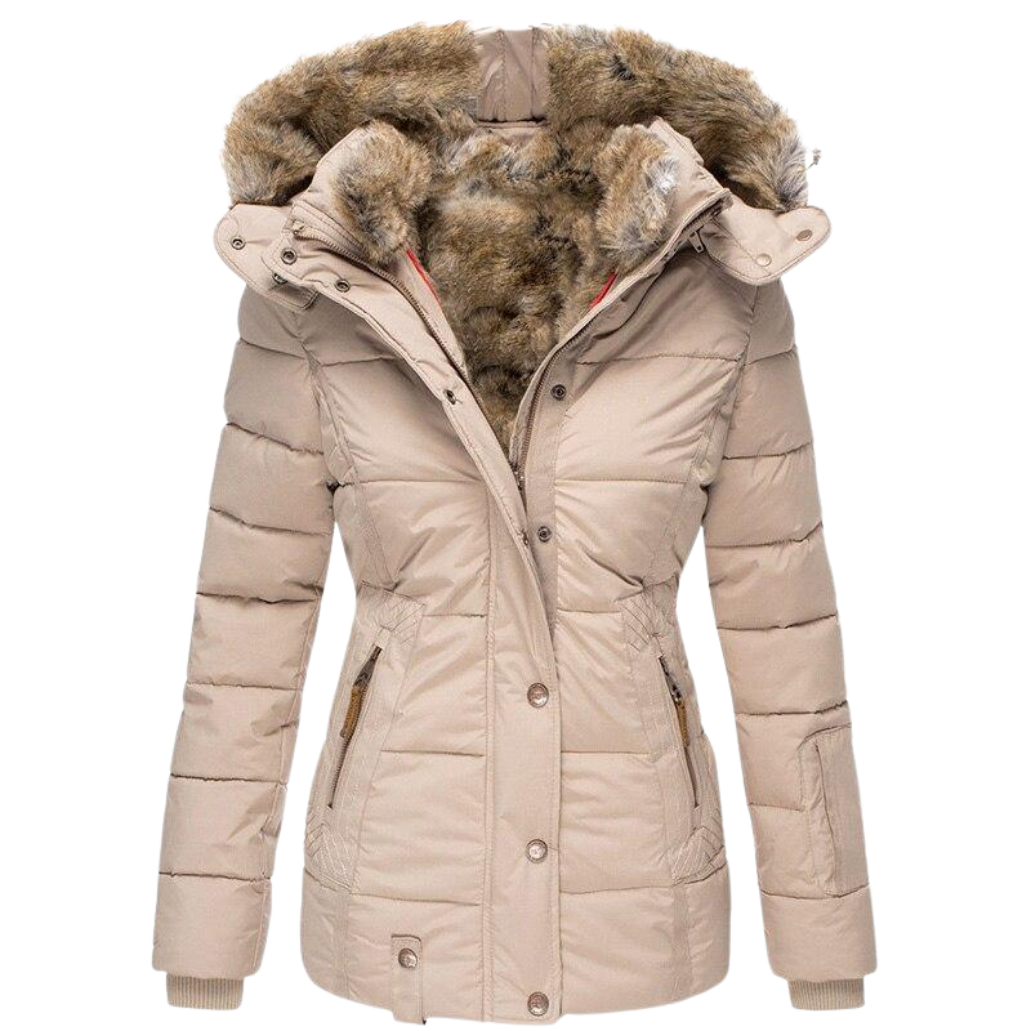 Lune London | quilted winter coat for women with fur collar