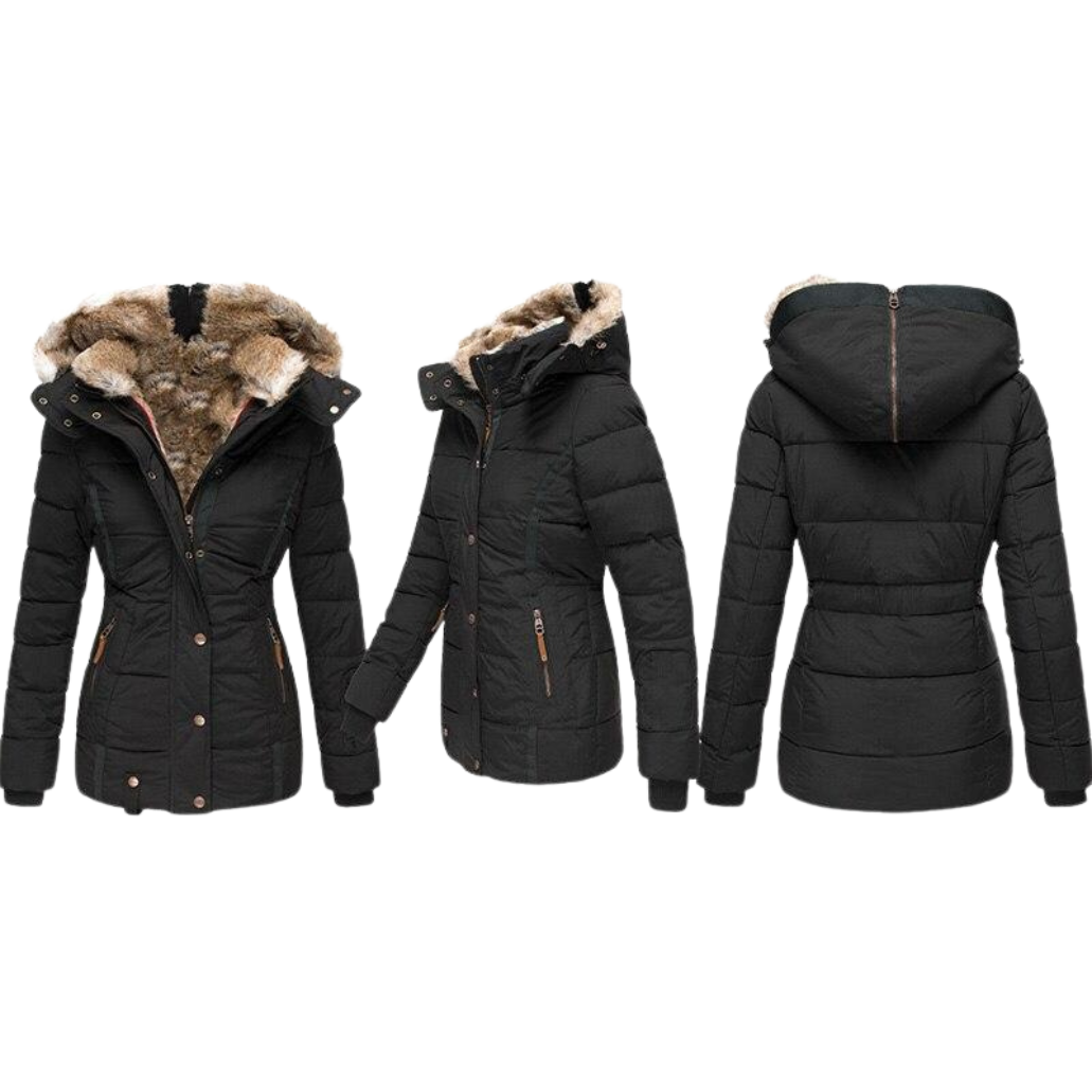 Lune London | quilted winter coat for women with fur collar