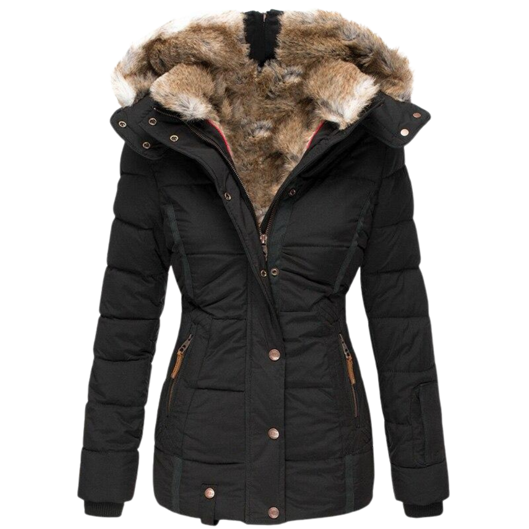 Lune London | quilted winter coat for women with fur collar