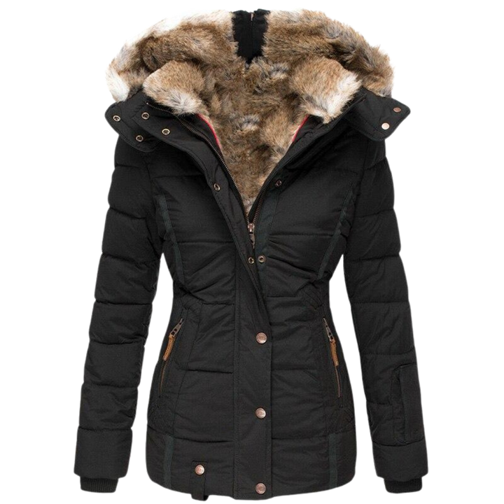 Lune London | quilted winter coat for women with fur collar