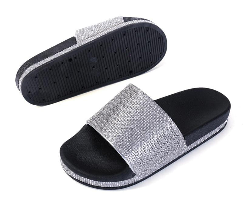 Chic und Stil | Crystal Diamond Slides with Embellishment Sandals