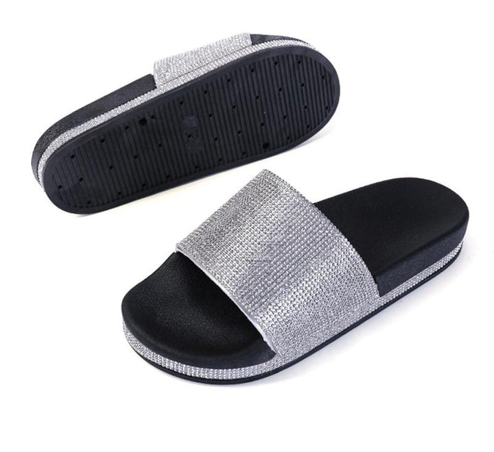 Chic und Stil | Crystal Diamond Slides with Embellishment Sandals